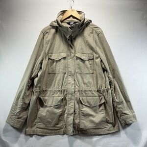 Lands End Utility Jacket Womens Hood Zip Snap Utility Pockets Rain Coat XL 18